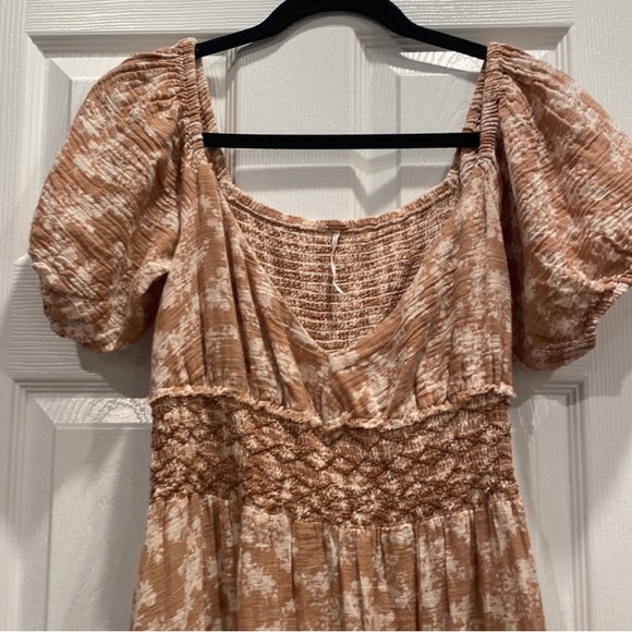 Free People Cream & Tan Ellie Floral Puff Sleeve Midi Dress - Picture 3 of 6